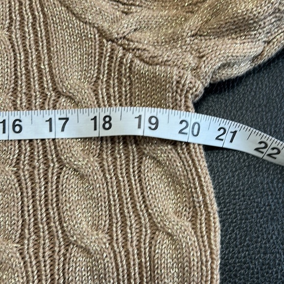 RALPH LAUREN Womens Tan Shimmer Cable Knit Long Sleeve Boat Neck Sweater Sz XL - Picture 11 of 12
